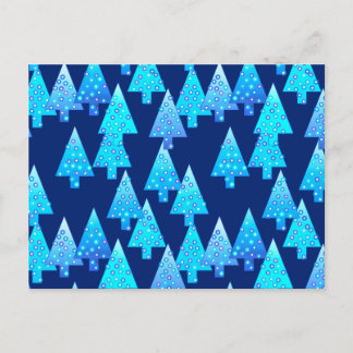 Modern flower Christmas trees - cobalt blue Holiday Postcard