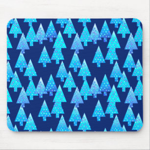 Modern flower Christmas trees - cobalt blue Mouse Pad