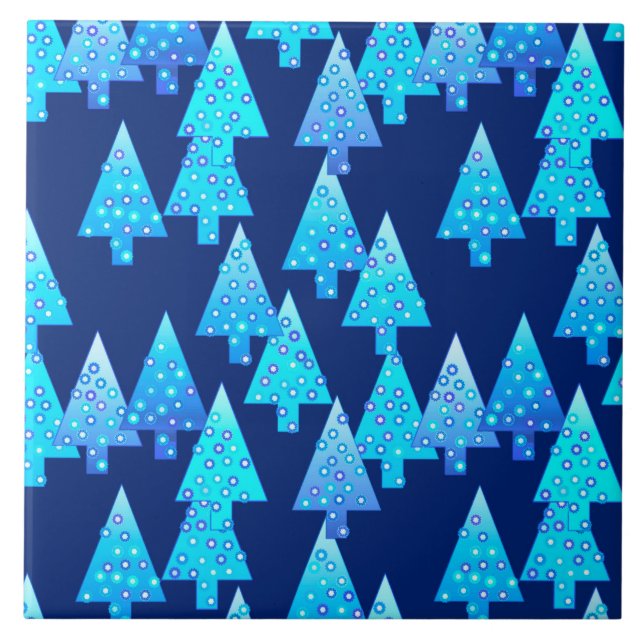 Modern flower Christmas trees - cobalt blue Tile (Front)