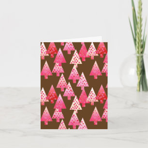 Modern flower Christmas trees - coral & brown Holiday Card