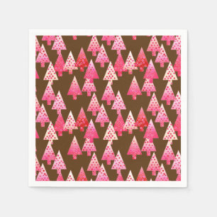 Modern flower Christmas trees - coral & brown Napkin