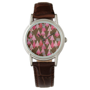 Modern flower Christmas trees - coral & brown Watch