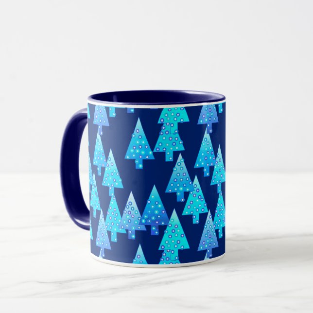 Modern Flower Christmas Trees, Deep Blue Mug (Front Left)