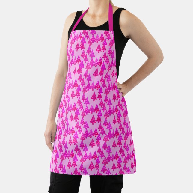 Modern Flower Christmas Trees, Fuchsia Pink Apron (Insitu)