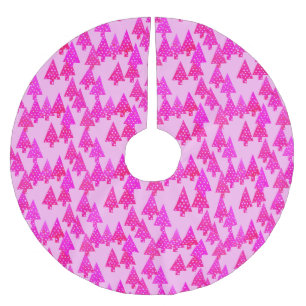 Modern flower Christmas trees - fuchsia pink Brushed Polyester Tree Skirt