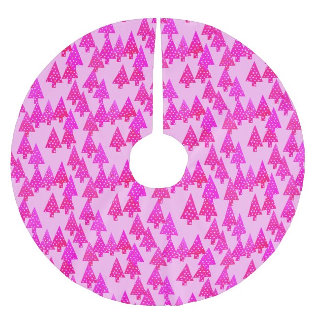 Modern flower Christmas trees - fuchsia pink Brushed Polyester Tree Skirt (Front)