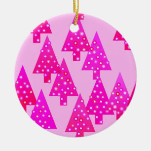Modern flower Christmas trees - fuchsia pink Ceramic Ornament