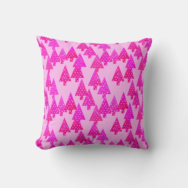 Modern flower Christmas trees - fuchsia pink Cushion (Front)