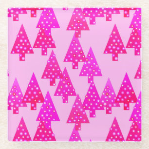 Modern flower Christmas trees - fuchsia pink Glass Coaster