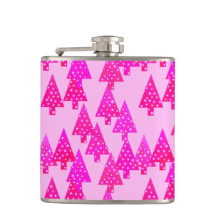 Modern flower Christmas trees - fuchsia pink Hip Flask