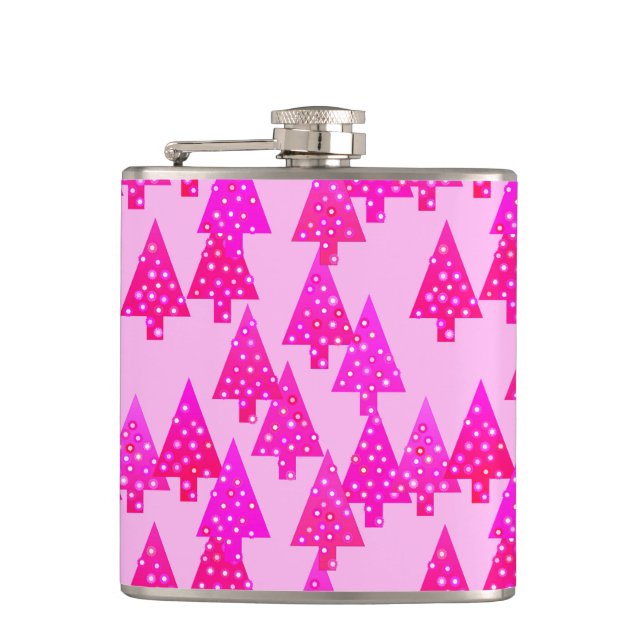 Modern flower Christmas trees - fuchsia pink Hip Flask (Front)