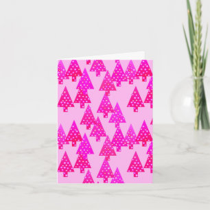 Modern flower Christmas trees - fuchsia pink Holiday Card