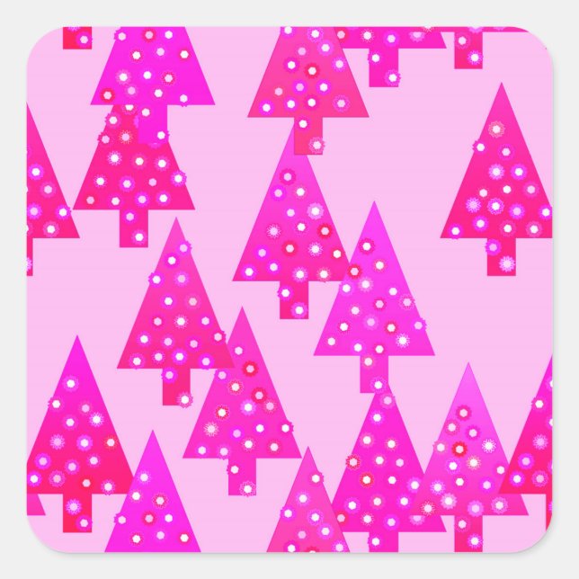 Modern flower Christmas trees - fuchsia pink Square Sticker (Front)