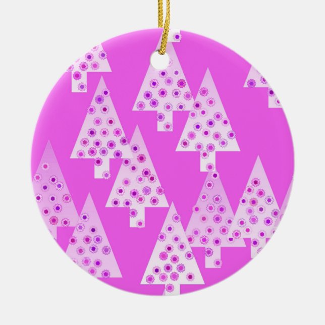 Modern flower Christmas trees - orchid pink Ceramic Tree Decoration (Front)