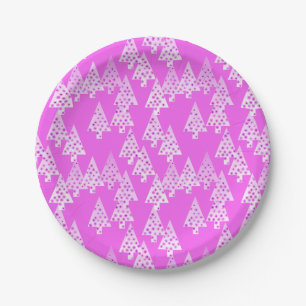 Modern flower Christmas trees - orchid pink Paper Plate