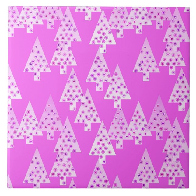 Modern flower Christmas trees - orchid pink Tile (Front)