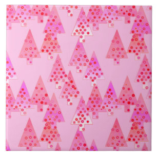 Modern flower Christmas trees - pastel pink Ceramic Tile