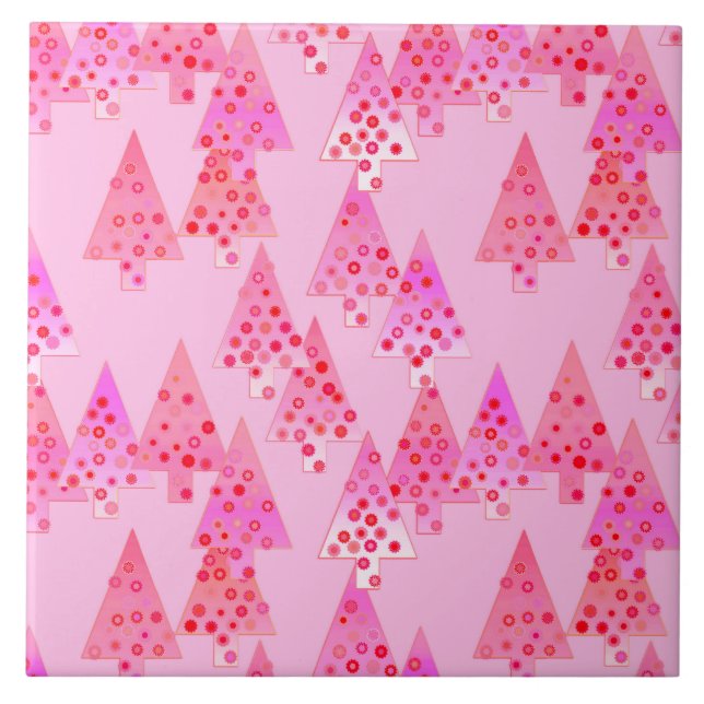 Modern flower Christmas trees - pastel pink Ceramic Tile (Front)