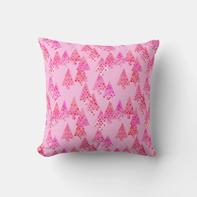 Modern flower Christmas trees - pastel pink Cushion (Front)