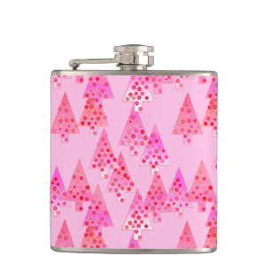 Modern flower Christmas trees - pastel pink Hip Flask