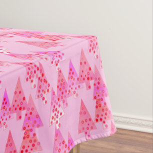 Modern Flower Christmas Trees, Pastel Pink Tablecloth