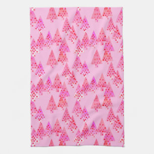 Modern flower Christmas trees - pastel pink Tea Towel