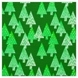 Modern flower Christmas trees - pine green Fabric