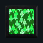 Modern flower Christmas trees - pine green Gift Box<br><div class="desc">Mid-Century Modern,  flower embellished,  Christmas trees in a silky gradient - trees in shades of pale mint and lime green on a dark pine background</div>