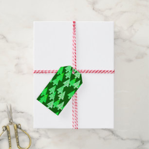 Modern flower Christmas trees - pine green Gift Tags