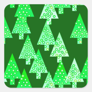 Modern flower Christmas trees - pine green Square Sticker