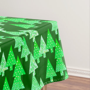 Modern Flower Christmas Trees, pine green Tablecloth