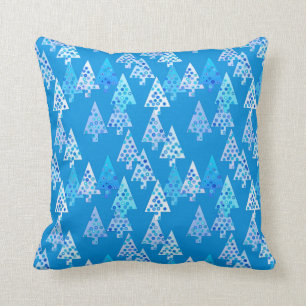 Modern flower Christmas trees - sea blue Cushion
