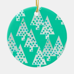 Modern flower Christmas trees - seafoam green Ceramic Ornament