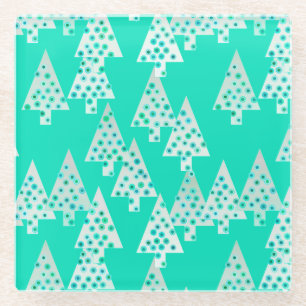 Modern flower Christmas trees - seafoam green Glass Coaster