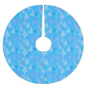 Modern flower Christmas trees - sky blue Brushed Polyester Tree Skirt