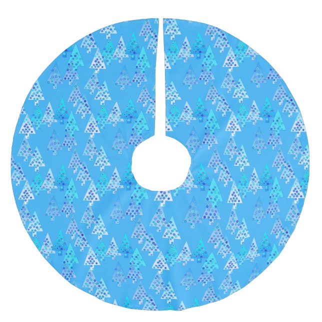 Modern flower Christmas trees - sky blue Brushed Polyester Tree Skirt (Front)