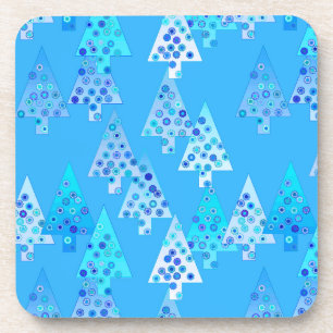 Modern flower Christmas trees - sky blue Coaster