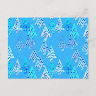 Modern flower Christmas trees - sky blue Holiday Postcard