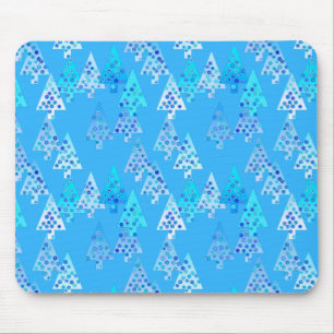 Modern flower Christmas trees - sky blue Mouse Pad