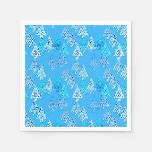 Modern flower Christmas trees - sky blue Napkin