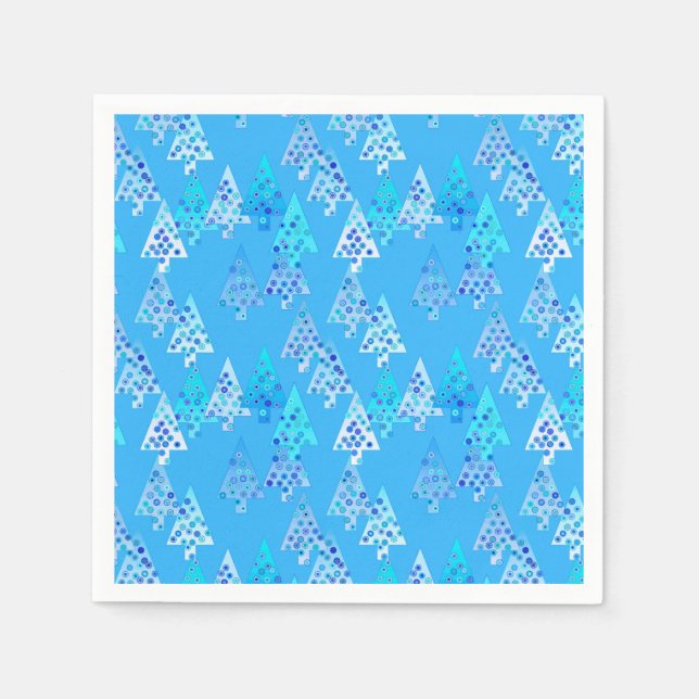 Modern flower Christmas trees - sky blue Napkin (Front)
