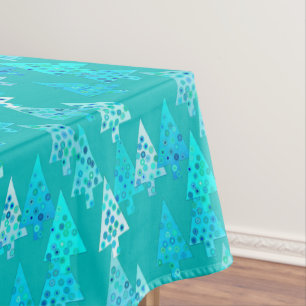 Modern Flower Christmas Trees, Turquoise and Aqua  Tablecloth