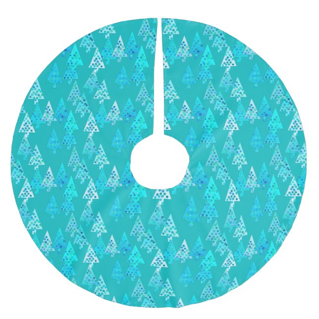 Modern flower Christmas trees - turquoise Brushed Polyester Tree Skirt (Front)