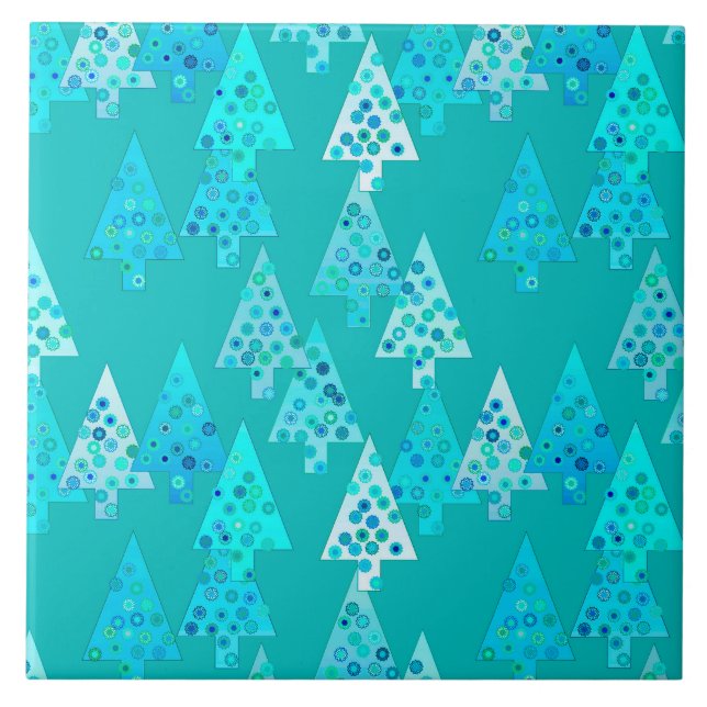 Modern flower Christmas trees - turquoise Ceramic Tile (Front)