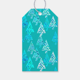 Modern flower Christmas trees - turquoise Gift Tags