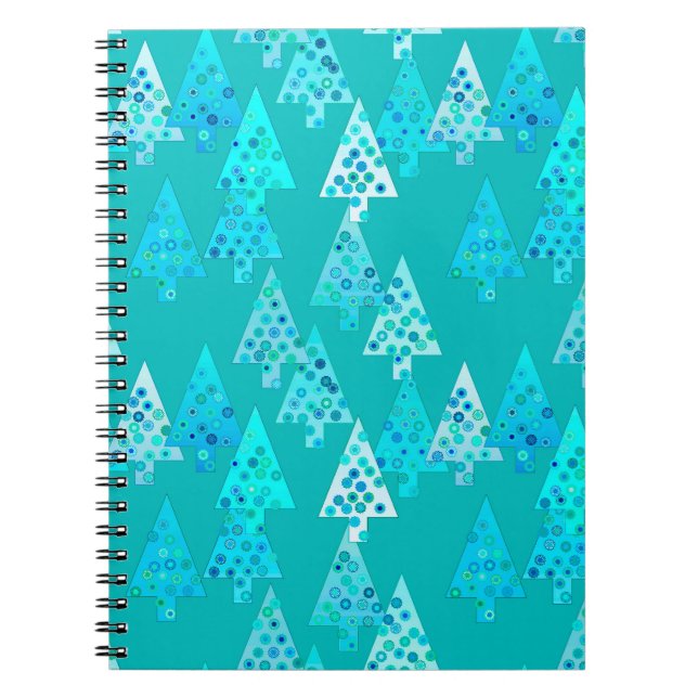 Modern flower Christmas trees - turquoise Notebook (Front)