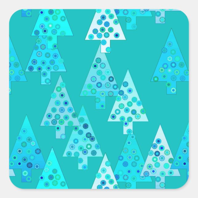 Modern flower Christmas trees - turquoise Square Sticker (Front)