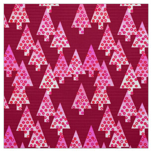 Modern flower Christmas trees - wine & pink Fabric