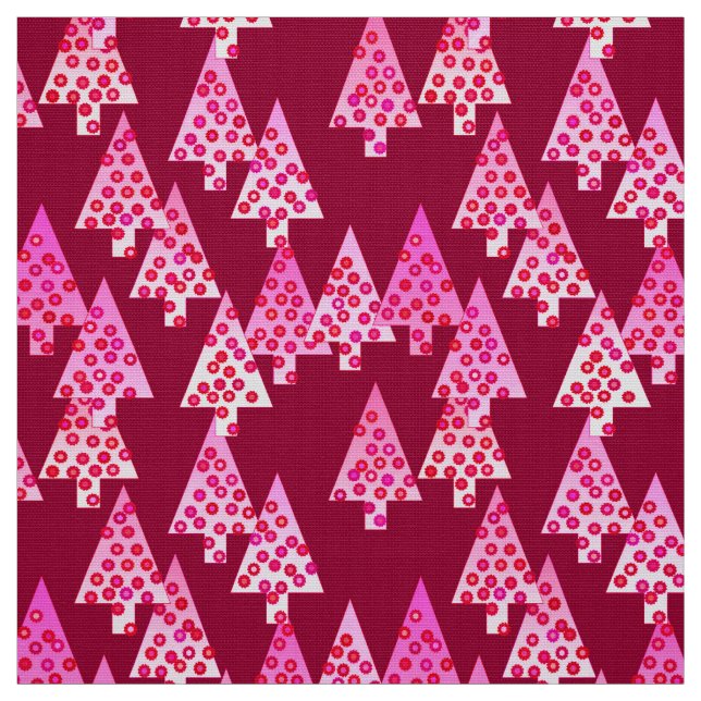 Modern flower Christmas trees - wine & pink Fabric (Swatch)