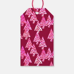 Modern flower Christmas trees - wine & pink Gift Tags
